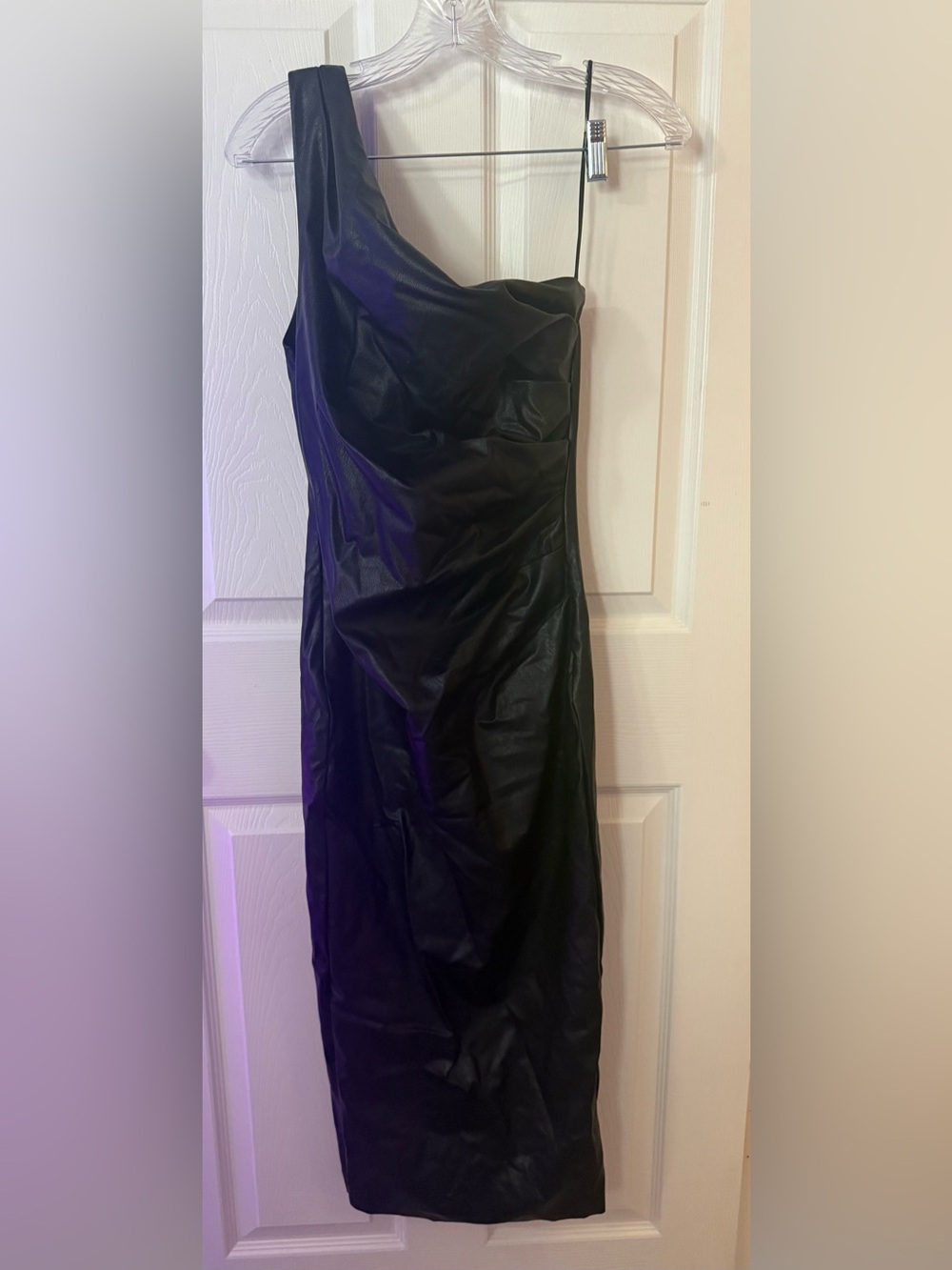 Black one shoulder Faux Leather Dress